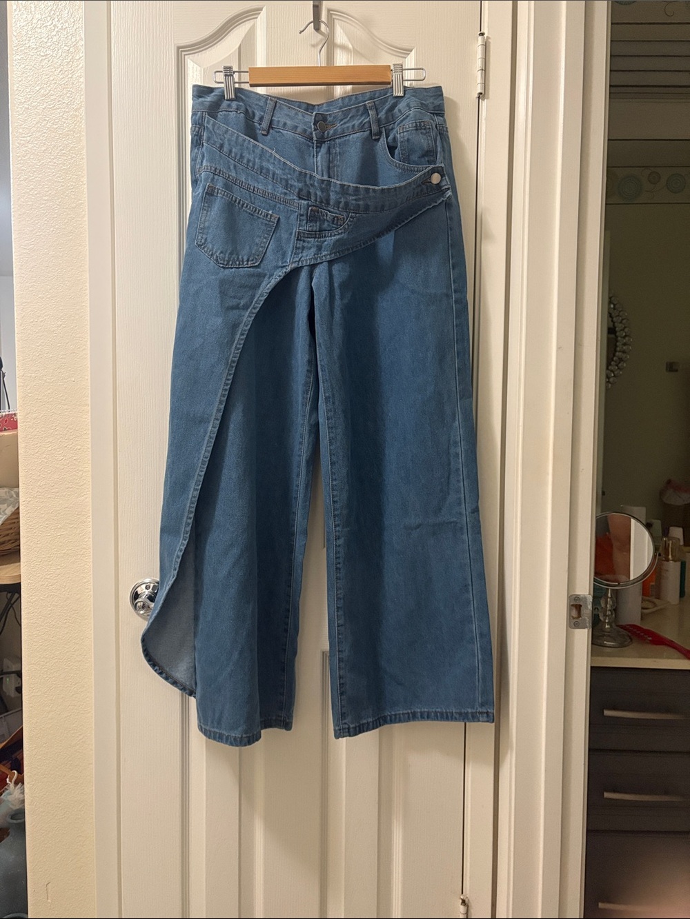 62-Blue Wide-Leg Wrap Jeans - Women's Denim
